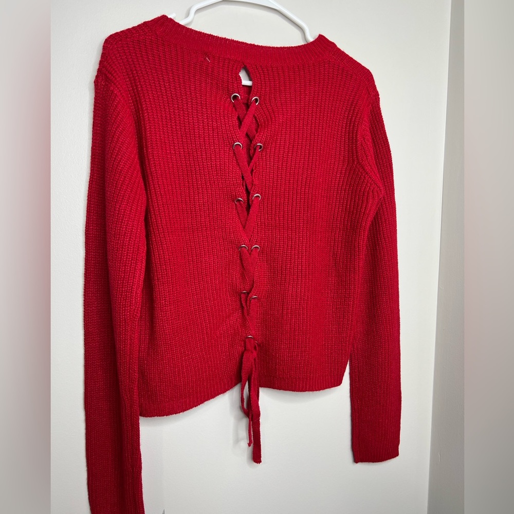 Ambiance Apparel Lace up back, medium sweater. BRAND NEW WITH TAGS! Size medium. - Picture 2 of 4